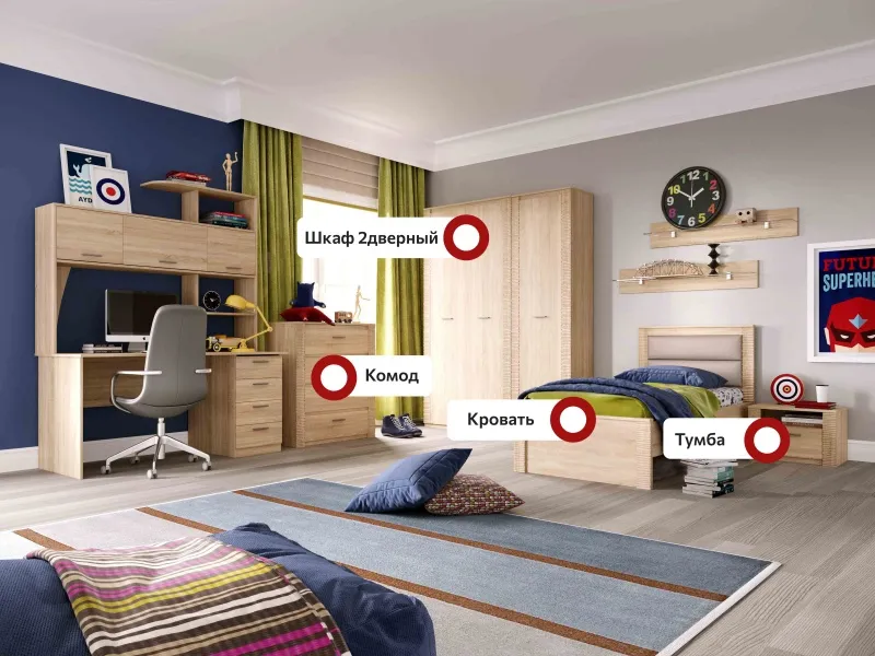 Гарнитур для молодёжной комнаты "Элана" композиция #2 Дуб Сонома